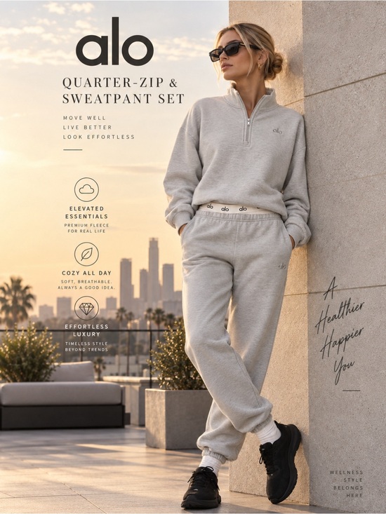 ALO Yoga Pants - Alo Yoga Accolade 1/4 Zip & Sweatpant Set Grey M NWT